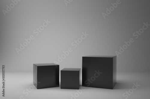 Podium Box Cubes 3D Blank Display On Empty Backdrop With Boxes