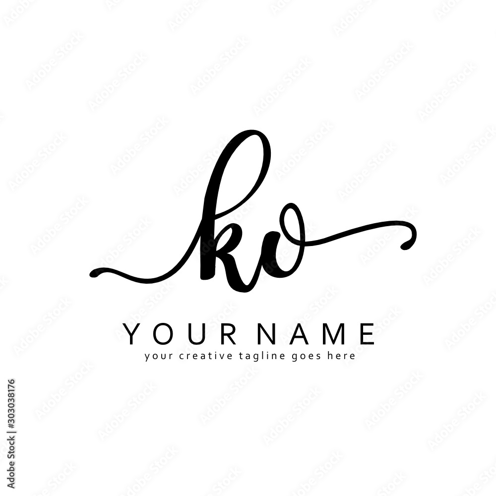 Handwriting K O KO initial logo template vector