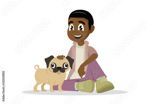 Cartoon character, African Boy and his dog.