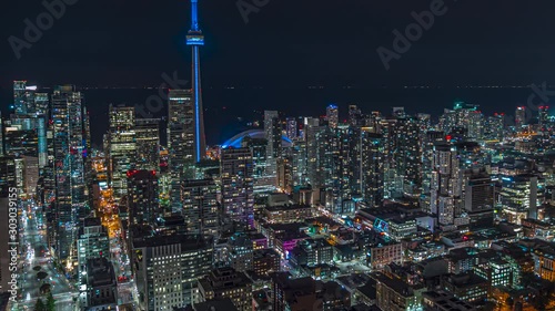 Downtown Toronto Night Time lapse of Traffic an CN Tower 05