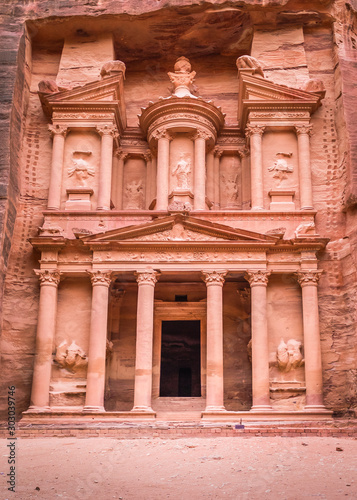 The facade of Treasury temple  Al Khazneh   Petra Jordan