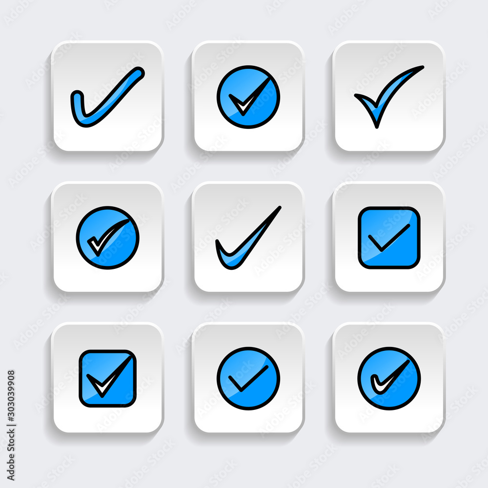 Set of check mark icon. symbol of check list, approval, or confirm with trendy filled line style icon for web site design, logo, app, UI isolated on white background. Vector Illustration Set of check mark icon. symbol of check list, approval, or confirm with trendy filled line style icon for web site design, logo, app, UI isolated on white background. Vector Illustration