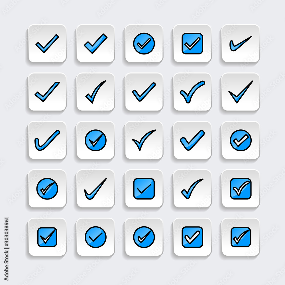 Set of check mark icon. symbol of check list, approval, or confirm with ...