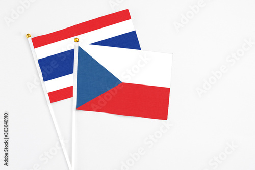 Free Download Czech Republic and Thailand stick flags on white background. High quality fabric, miniature national flag. Peaceful global concept.White floor for copy space. - GFXLoad