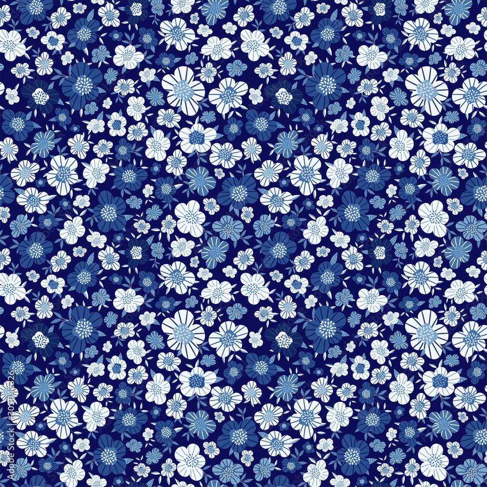 Grafika wektorowa Stock Seamless floral pattern with small blue