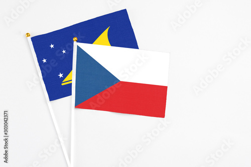 Czech Republic and Tokelau stick flags on white background. High quality fabric, miniature national flag. Peaceful global concept.White floor for copy space. Free Download Czech Republic and Tokelau stick flags on white background. High quality fabric, miniature national flag. Peaceful global concept.White floor for copy space. - GFXLoad