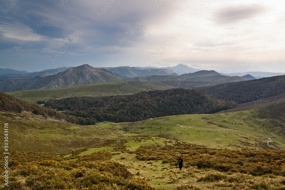 Landscape from Urkulu peak, mountains and jungle of Irati in autumn. Aezkoa and Salazar Valley in the Pyrenees, Navarra. Spain.