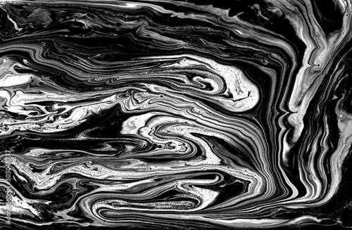 Black and white abstract background. Liquid marble pattern. Monochrome texture.