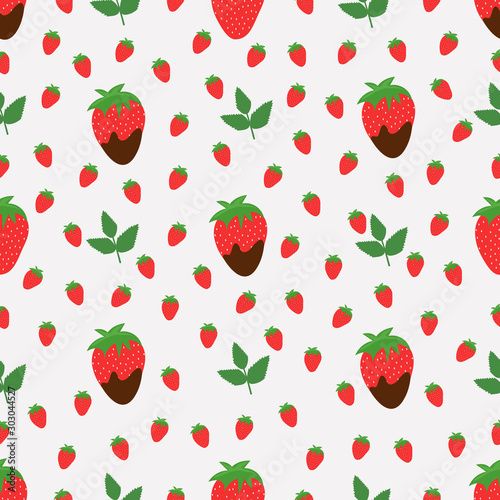 Seamless pattern with strawberries and mint on a white background. Vector illustration.