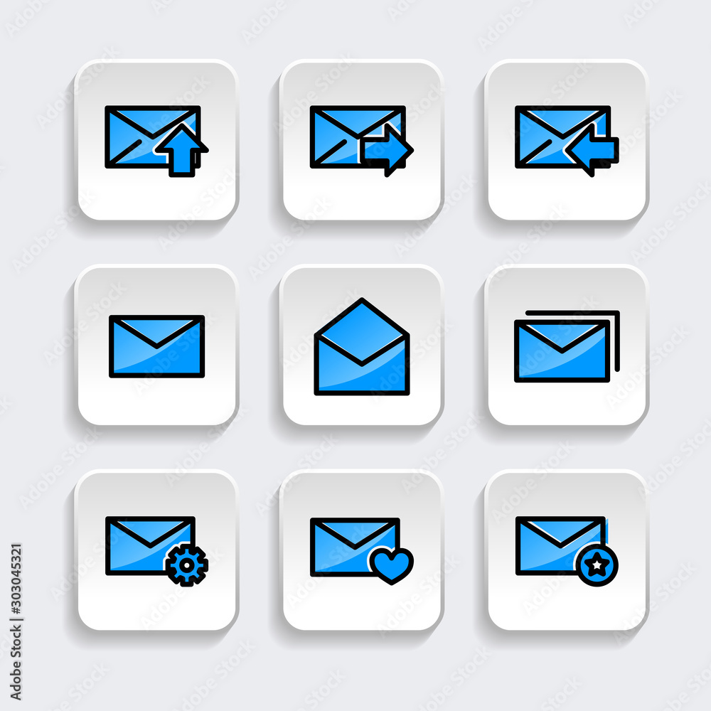 Set of Mail icon with trendy filled line style icon for web, logo, app, UI design. isolated on white background. vector illustration eps 10 Set of Mail icon with trendy filled line style icon for web, logo, app, UI design. isolated on white background. vector illustration eps 10