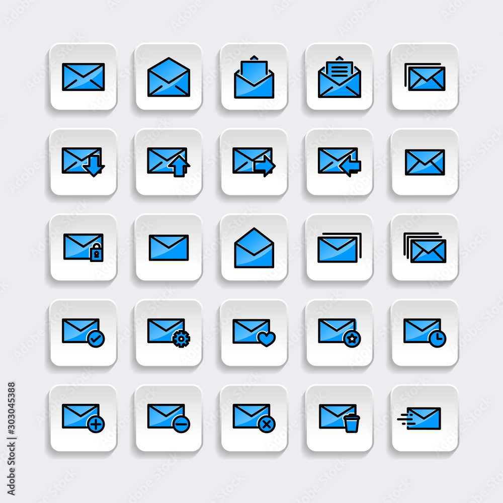 Set of Mail icon with trendy filled line style icon for web, logo, app, UI design. isolated on white background. vector illustration eps 10 Set of Mail icon with trendy filled line style icon for web, logo, app, UI design. isolated on white background. vector illustration eps 10