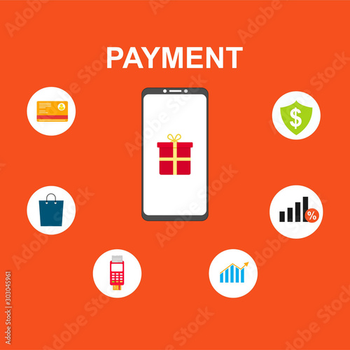 mobile payments, personal data protection. Transfer money from card. Computer and bank card isolated on colored background. Vector illustration