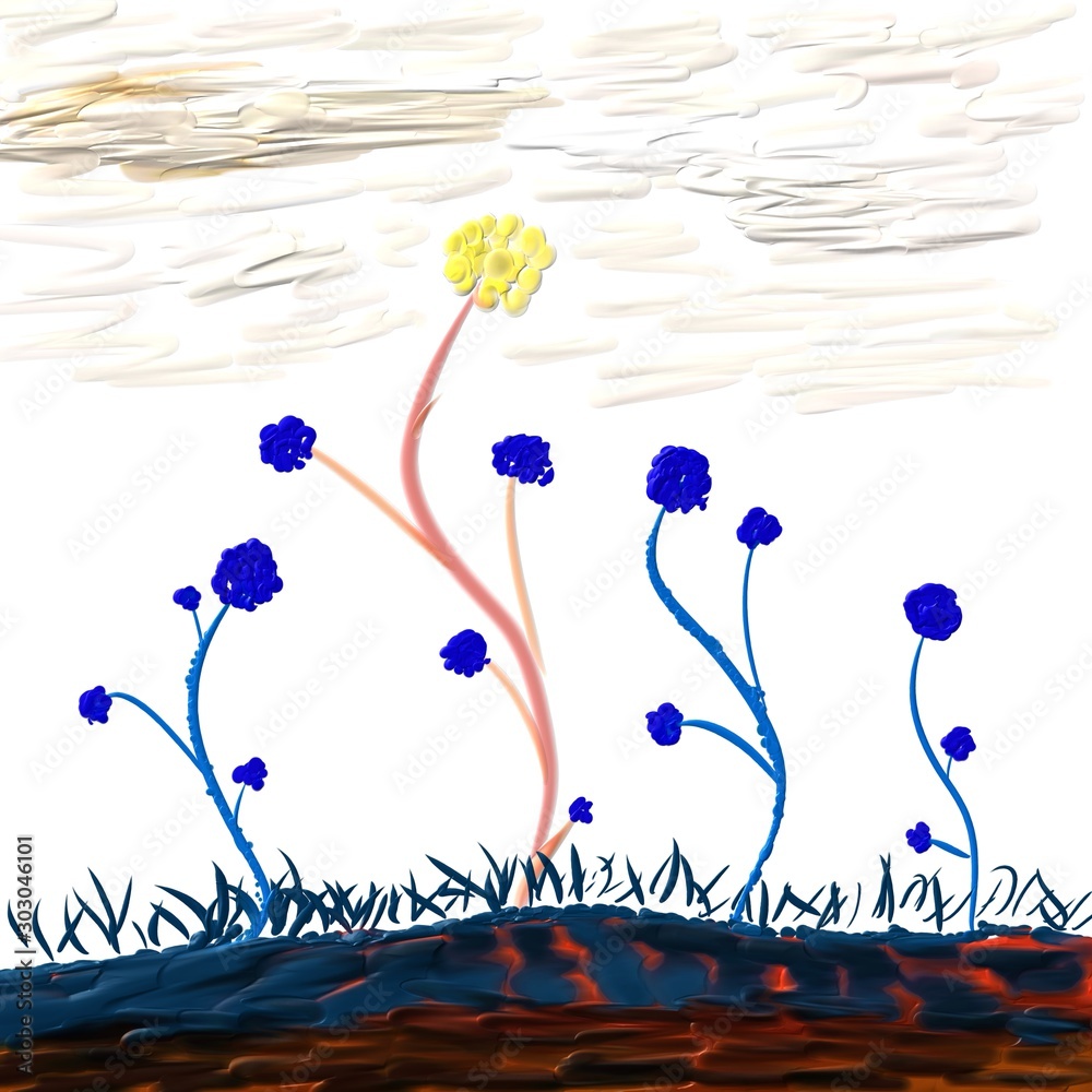 Fototapeta premium Abstract glade with flowers drawing.