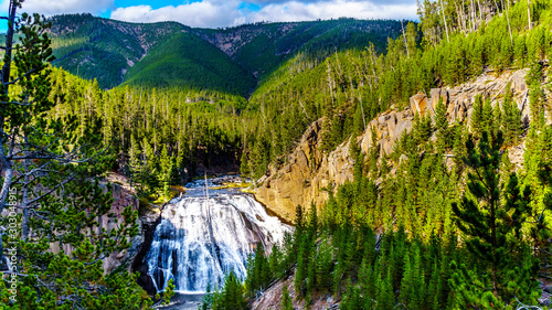 Gibbon Falls in the Gibbon River in Yellowstone National Park in Wyoming, United States of America
