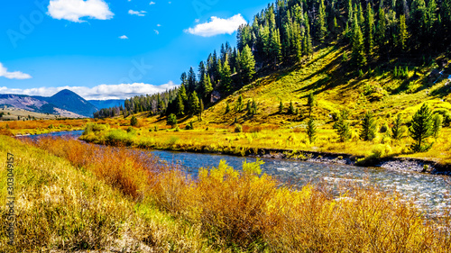 The Gallatin River as it runs through the western most part of Yellowstone National Park along Highway 191 in Montana, United States of America photo