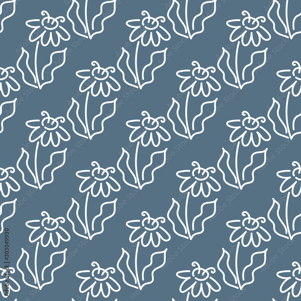 Fototapeta premium Outline drawing seamless background. Hand drawn flowers . Suitable for backgrounds, invitations, Wallpapers, packaging design and other surfaces.