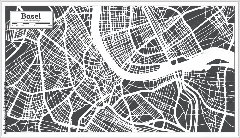 Fototapeta Basel Switzerland City Map in Retro Style. Outline Map.