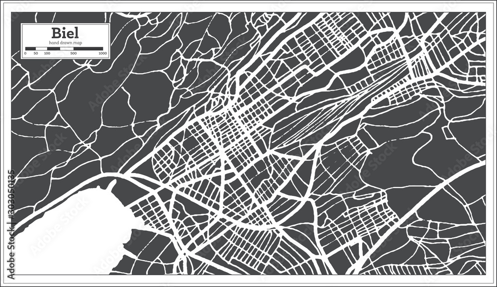Fotografie Biel Switzerland City Map in Retro Style. Outline Map.