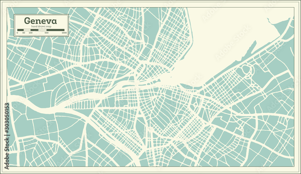 Geneva Switzerland City Map in Retro Style. Outline Map.
