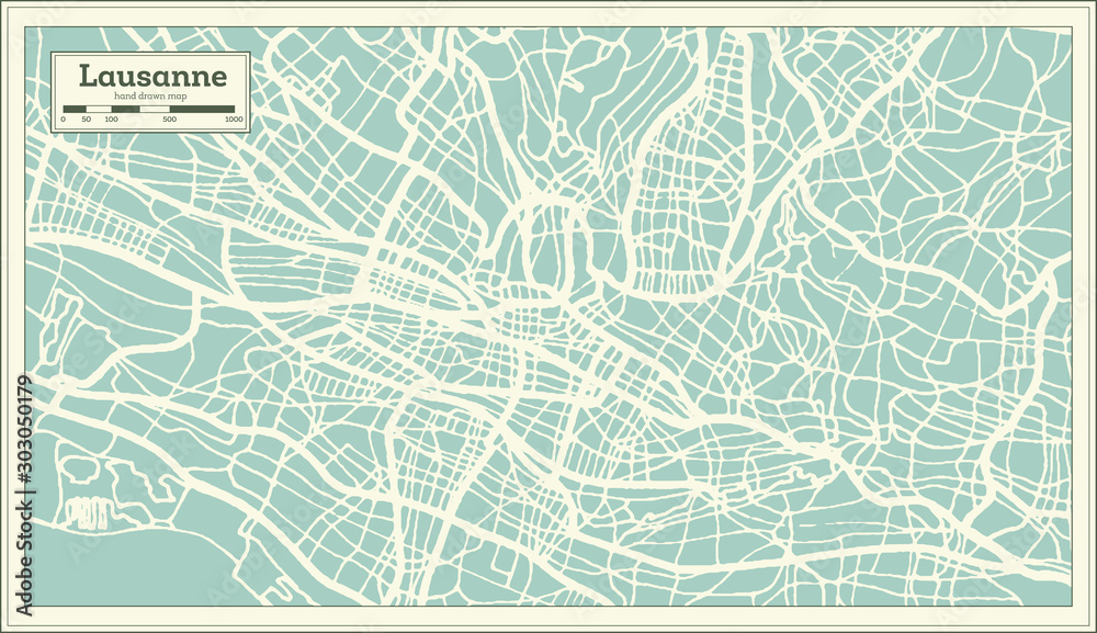Fotografie Lausanne Switzerland City Map in Retro Style. Outline Map.