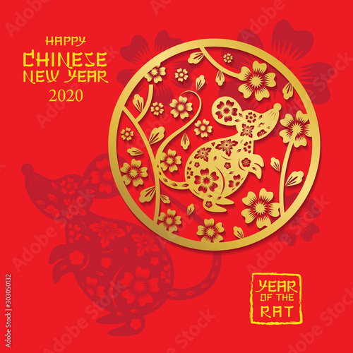 Chinese New Year 2020 Year of the Rat, Paper Cutting Symbol and Background