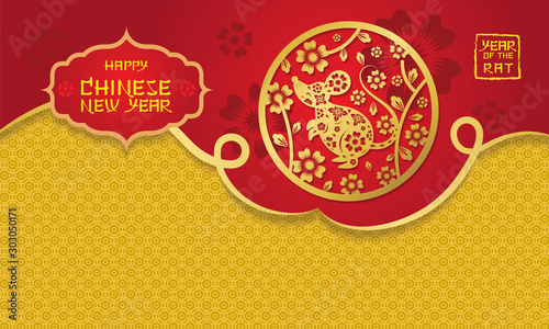Chinese New Year 2020 Year of the Rat, Paper Cutting Symbol and Background