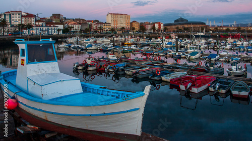 Fishing Port of Ferrol by Night Blue and magenta Sky La Coru  a Galicia