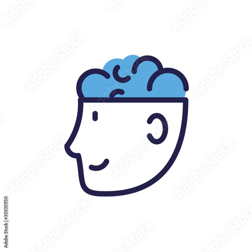 man head with human brain on white background