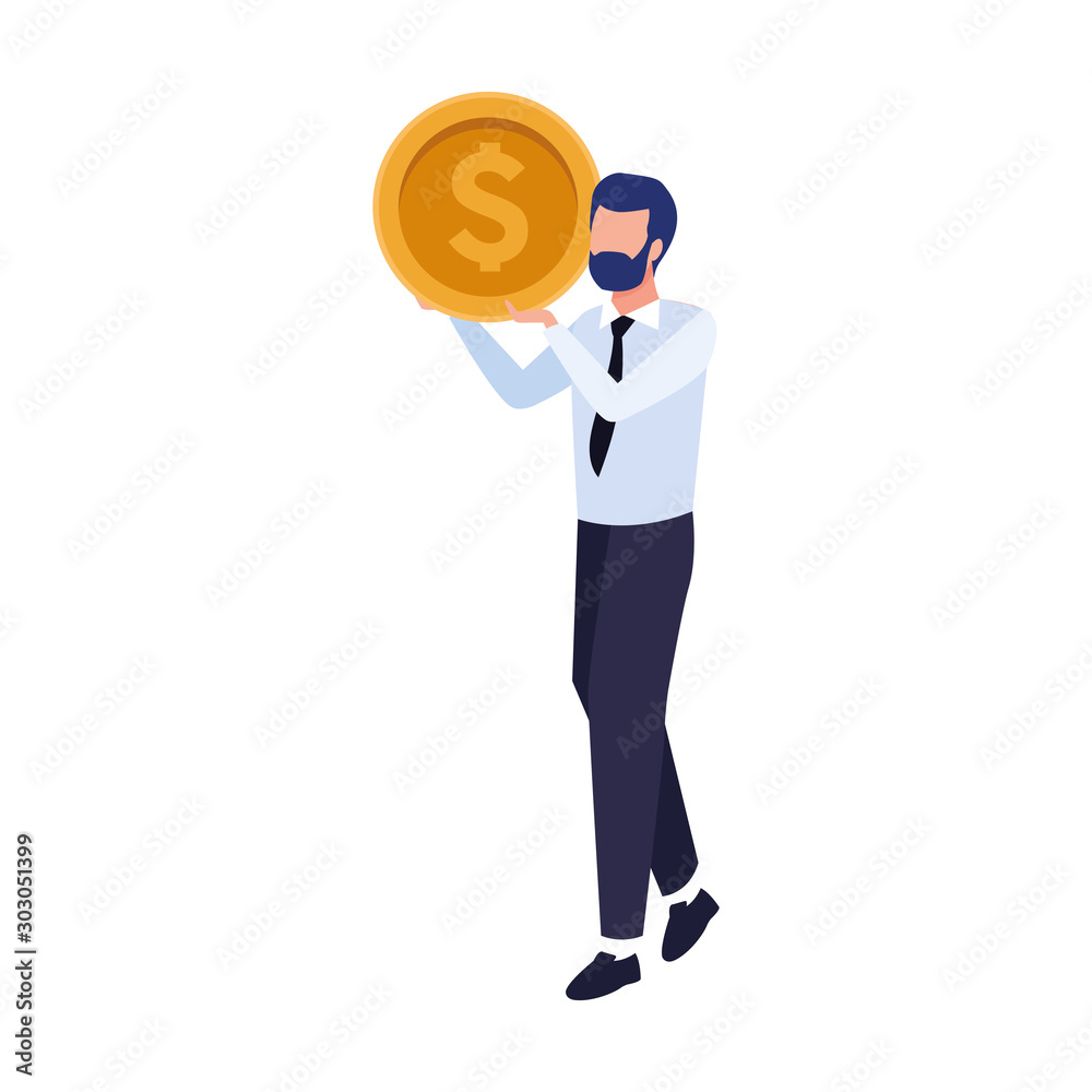 avatar businessman holding a coin icon, flat design avatar businessman holding a coin icon, flat design