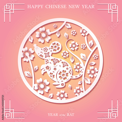 Chinese New Year 2020 Year of the Rat, Paper Cutting Symbol and Background