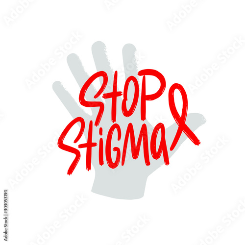 Stop stigma with Red Ribbon. World Aids Day concept. Modern vector Illustration