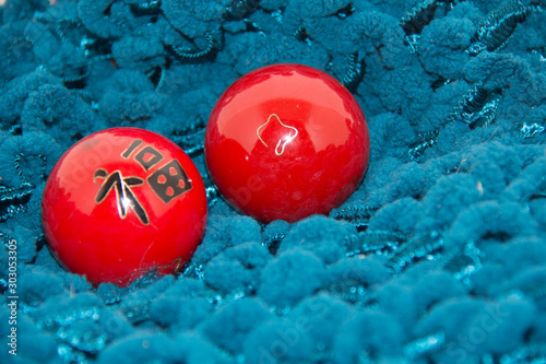christmas balls on a blue background