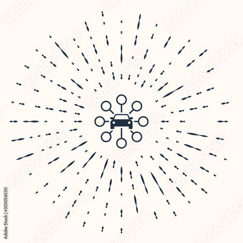 Grey Car sharing icon isolated on beige background. Carsharing sign. Transport renting service concept. Abstract circle random dots. Vector Illustration