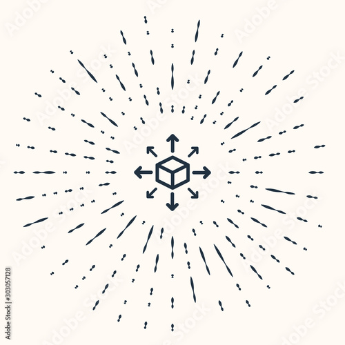Grey Distribution icon isolated on beige background. Content distribution concept. Abstract circle random dots. Vector Illustration
