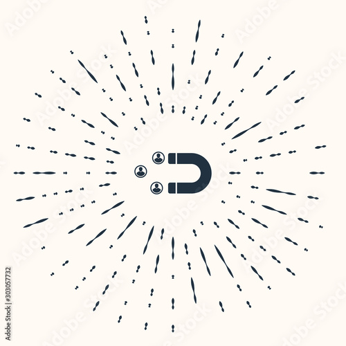 Grey Customer attracting icon isolated on beige background. Customer retention, support and service. Customer people attracting with magnet. Abstract circle random dots. Vector Illustration