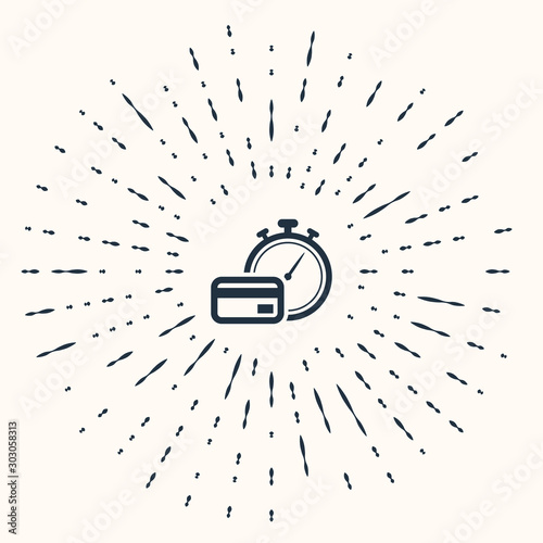 Grey Fast payments icon isolated on beige background. Fast money transfer payment. Financial services, fast loan, time is money, cash back concept. Abstract circle random dots. Vector Illustration