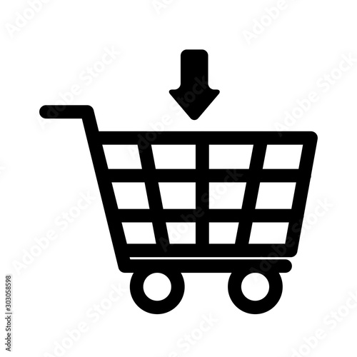 shopping cart commerce with arrow down