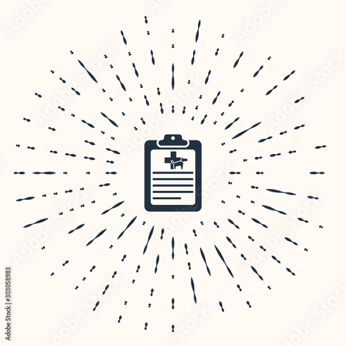 Grey Clipboard with medical clinical record pet icon isolated on beige background. Health insurance form. Medical check marks report. Abstract circle random dots. Vector Illustration