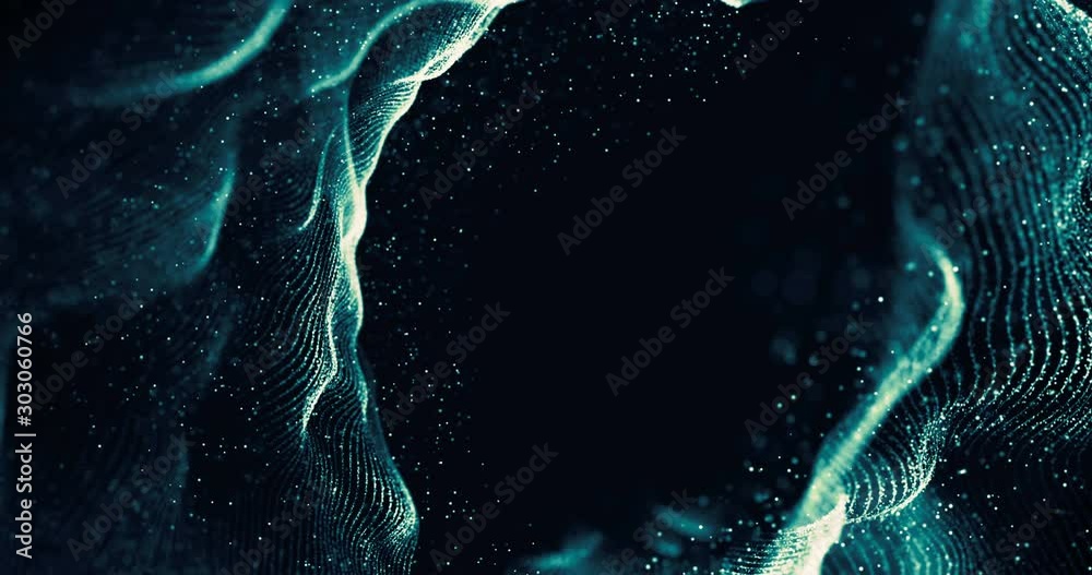 abstract blue geometrical plexus on black background with lines and dots movement, seamless