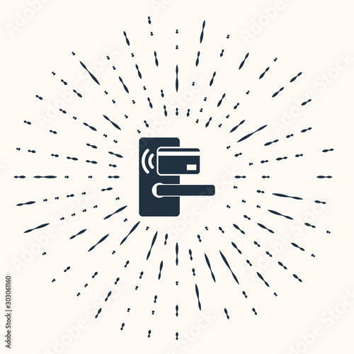Grey Digital door lock with wireless technology for unlock icon isolated on beige background. Door handle sign. Security smart home. Abstract circle random dots. Vector Illustration