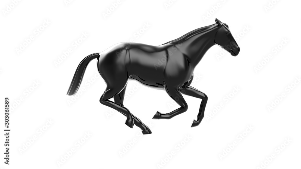 Fototapeta 3D Odpłaca się Czarnego konia w działającym ruchu, Odosobnionym na białym tle