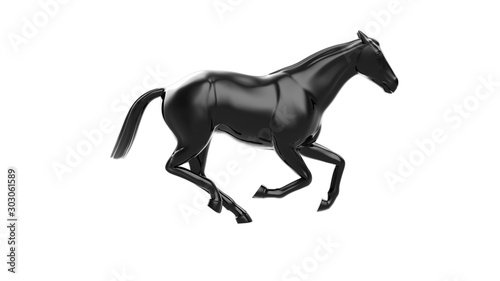 3D Rendering Black horse in running motion  Isolated on white background