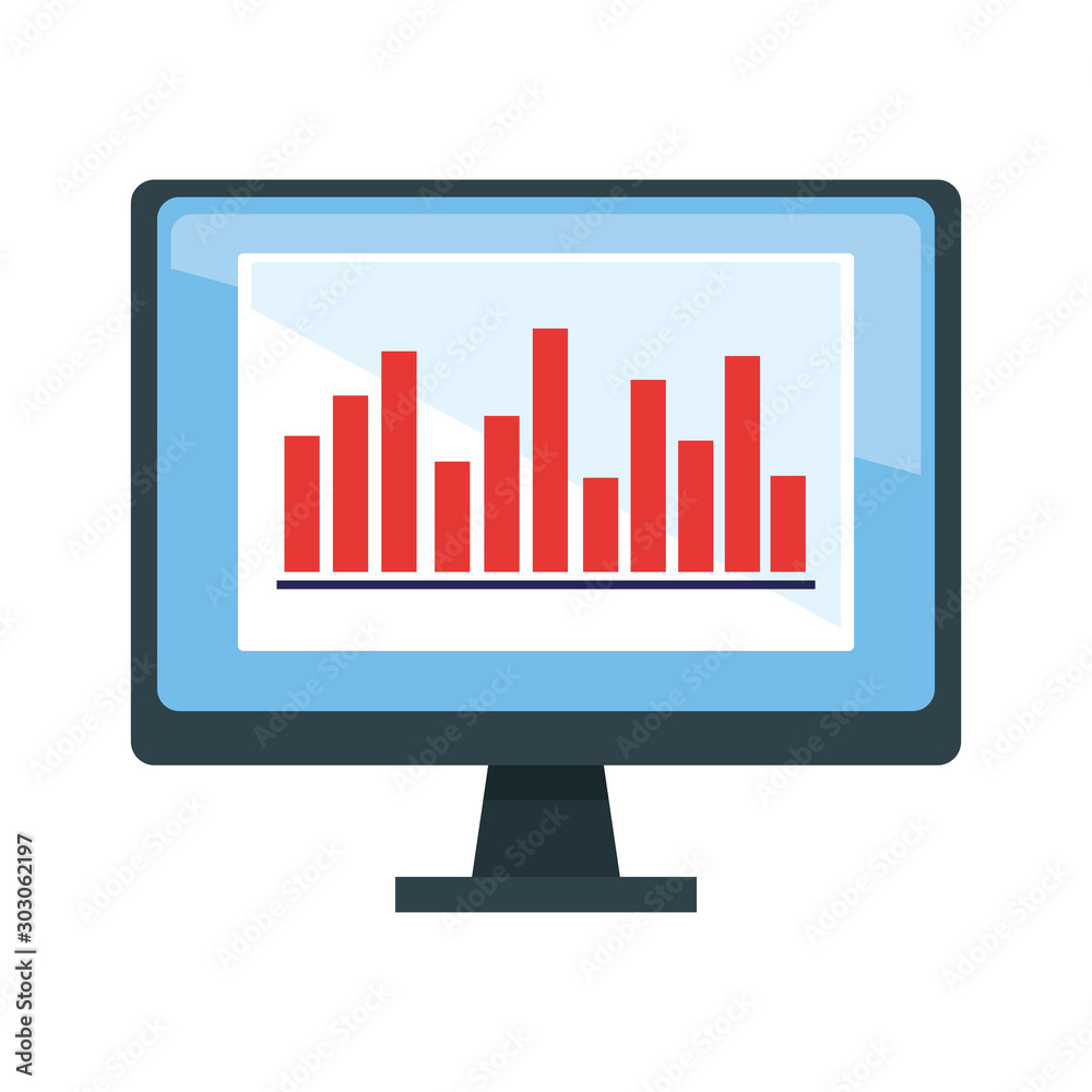 computer monitor with graphic bar chart computer monitor with graphic bar chart