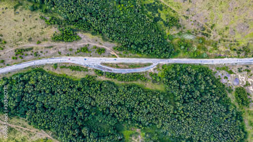 The road in the Ural mountains from a bird's eye view