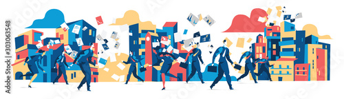 Hectic business life in the city. Vector illustration isolated on white background 
