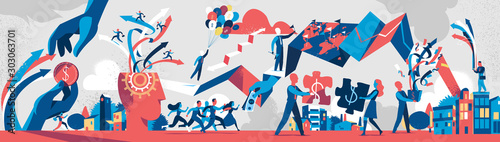 Modern business society processes. Vector illustration