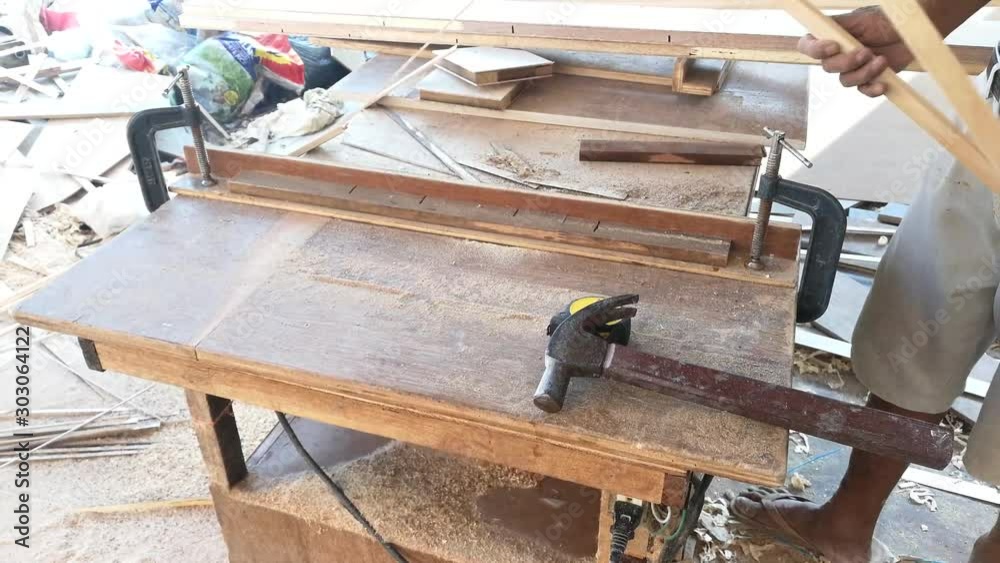 From above view of woodworking tools, wood slice From above view of woodworking tools, wood slice
