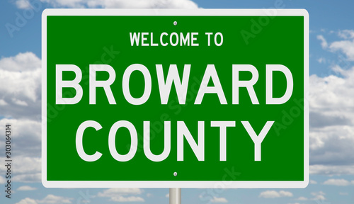 Rendering of a green 3d highway sign for Broward County in Florida photo