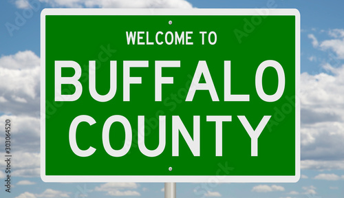 Rendering of a green 3d highway sign for Buffalo County photo