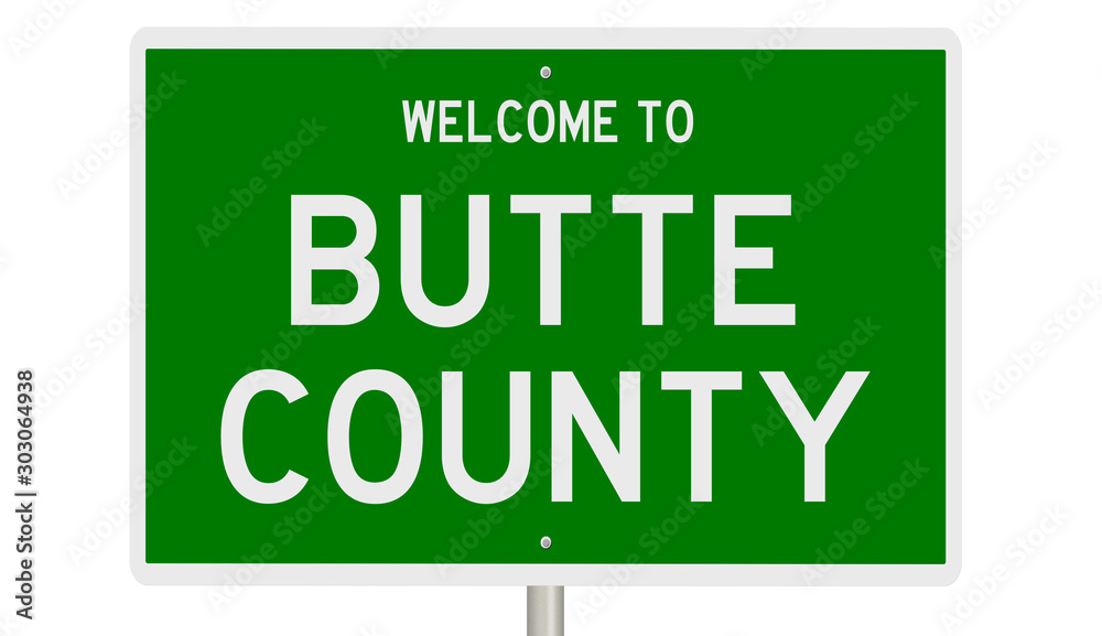 Rendering of a green 3d highway sign for Butte County Rendering of a green 3d highway sign for Butte County
